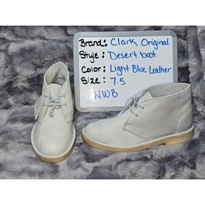 NWB‎ Clarks Originals Desert Boot Light Blue Pebbled Leather Womens 7.5 26148428